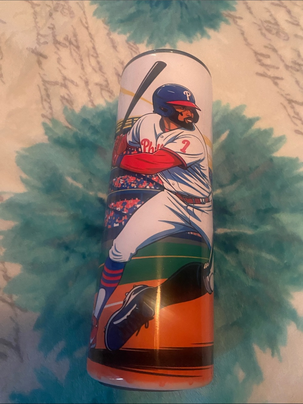 Baseball Player and Football Player Graphic Tumbler - Blue, Red, White